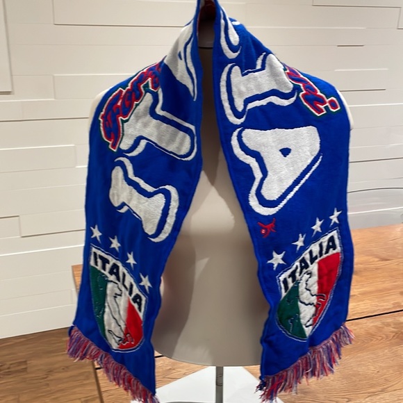 (2/$40) Forza Azzurri Italia Fringe Trim Knit Scarf  Made in Portugal - Picture 1 of 6